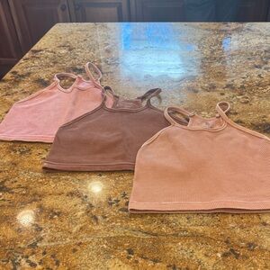 FP Movement Bundle. 3 Happiness runs crop tanks. Pink/brown. Size Med/lg.